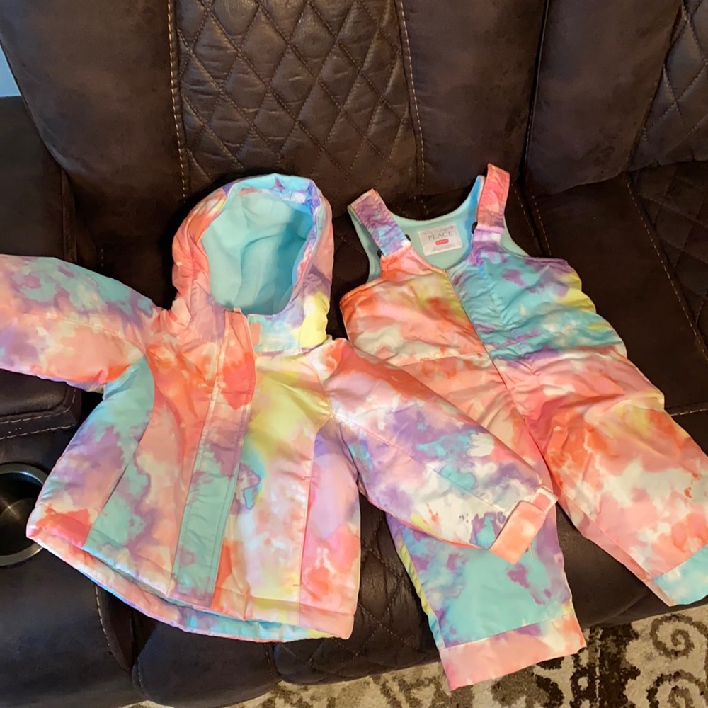 tie dye kids snow suit and matching jacket! worn only a few times! (:
